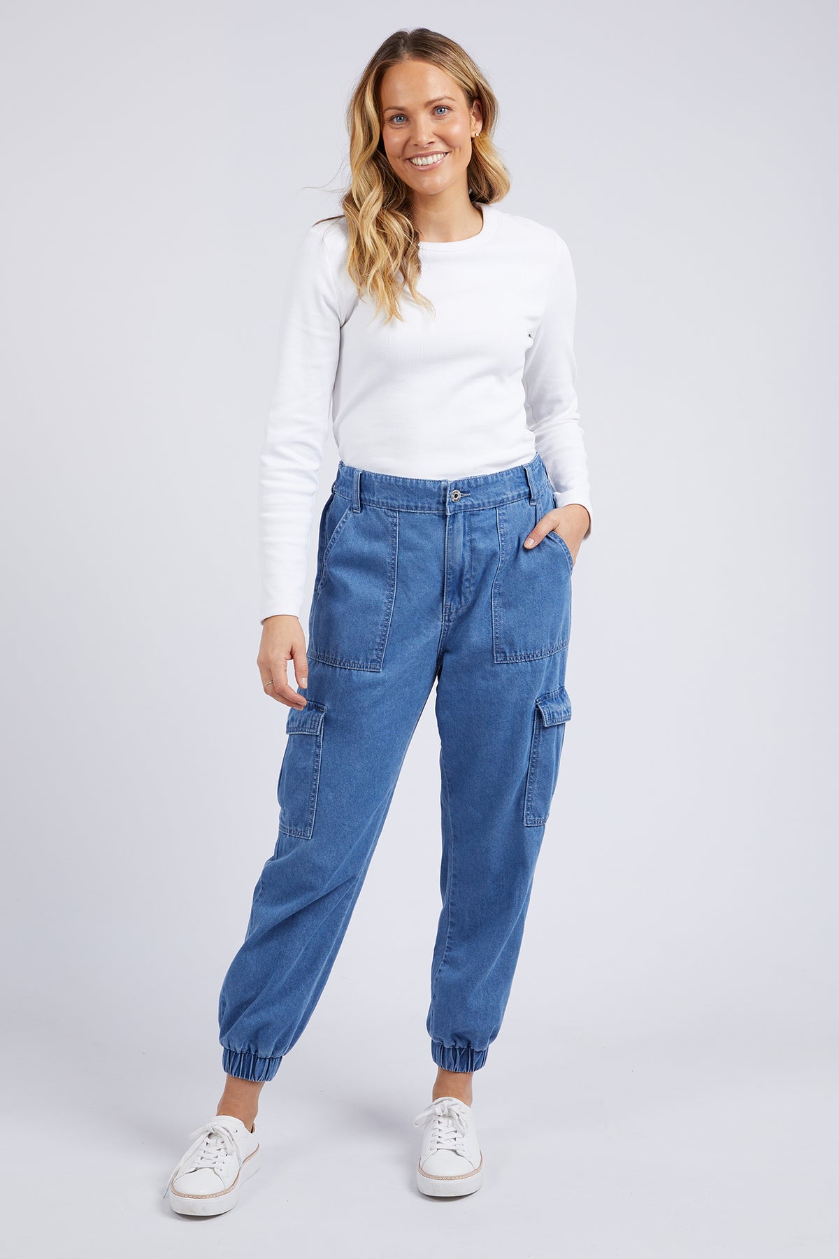 Violet Cargo Denim Pant Washed Blue