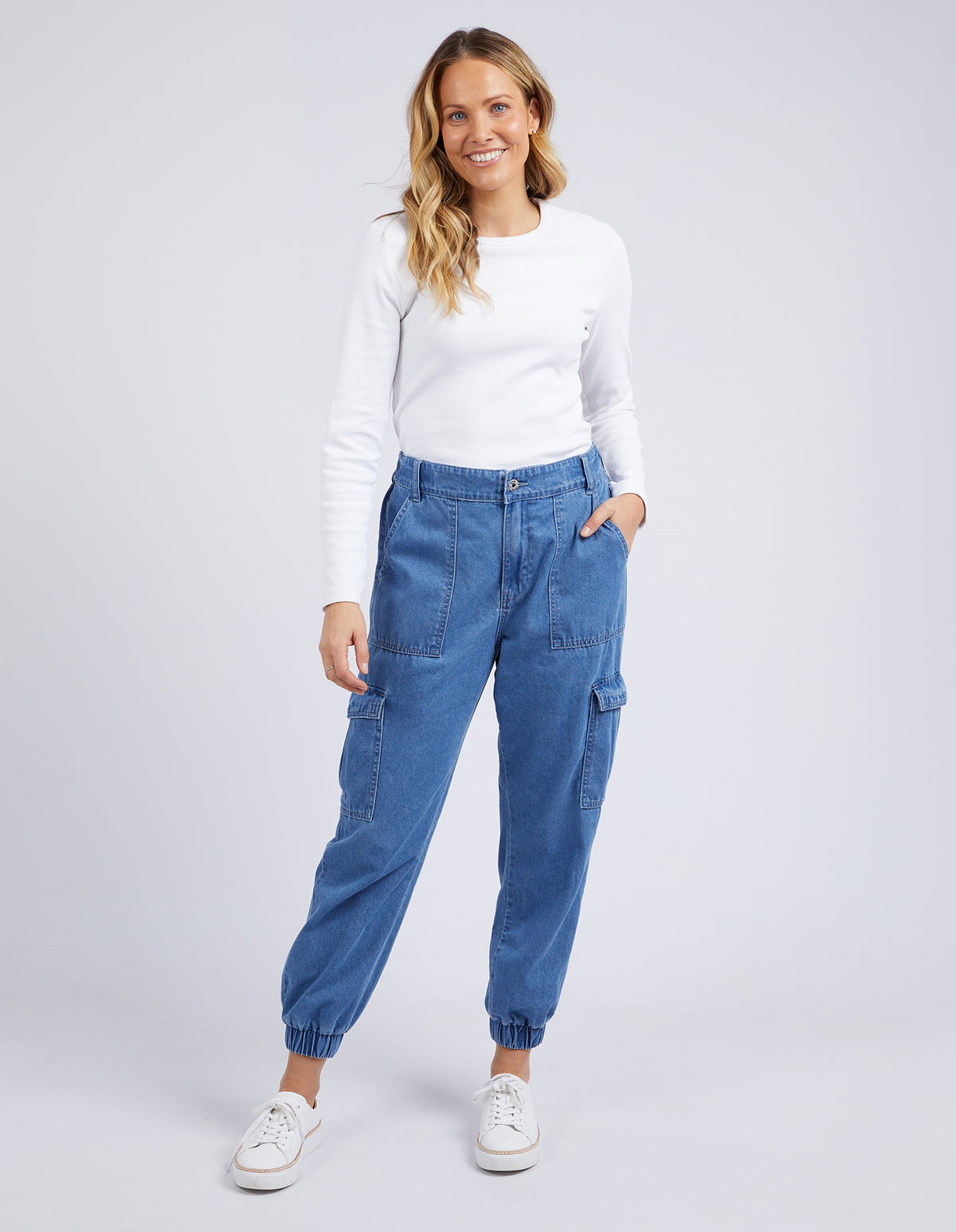 Violet Cargo Denim Pant Washed Blue