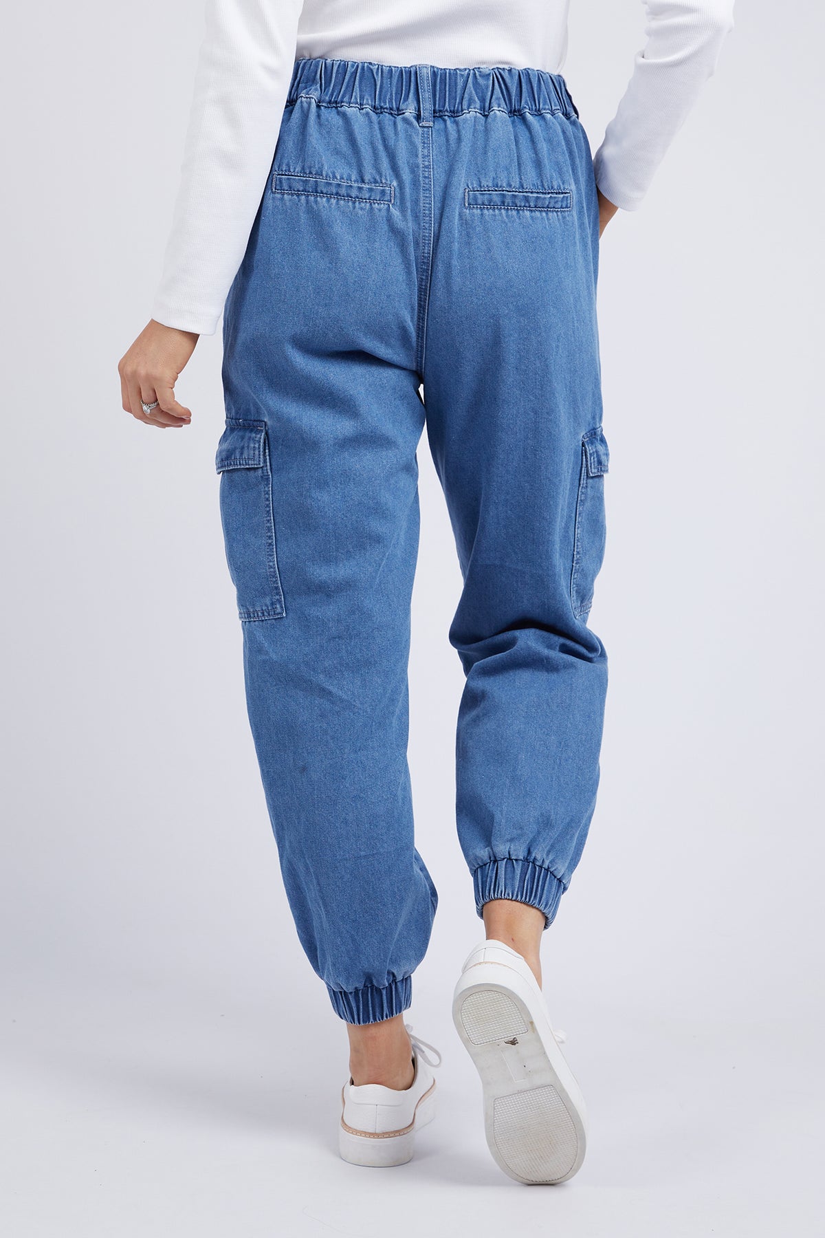 Violet Cargo Denim Pant Washed Blue