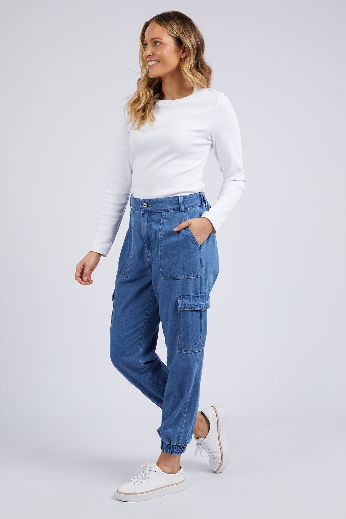 Violet Cargo Denim Pant Washed Blue