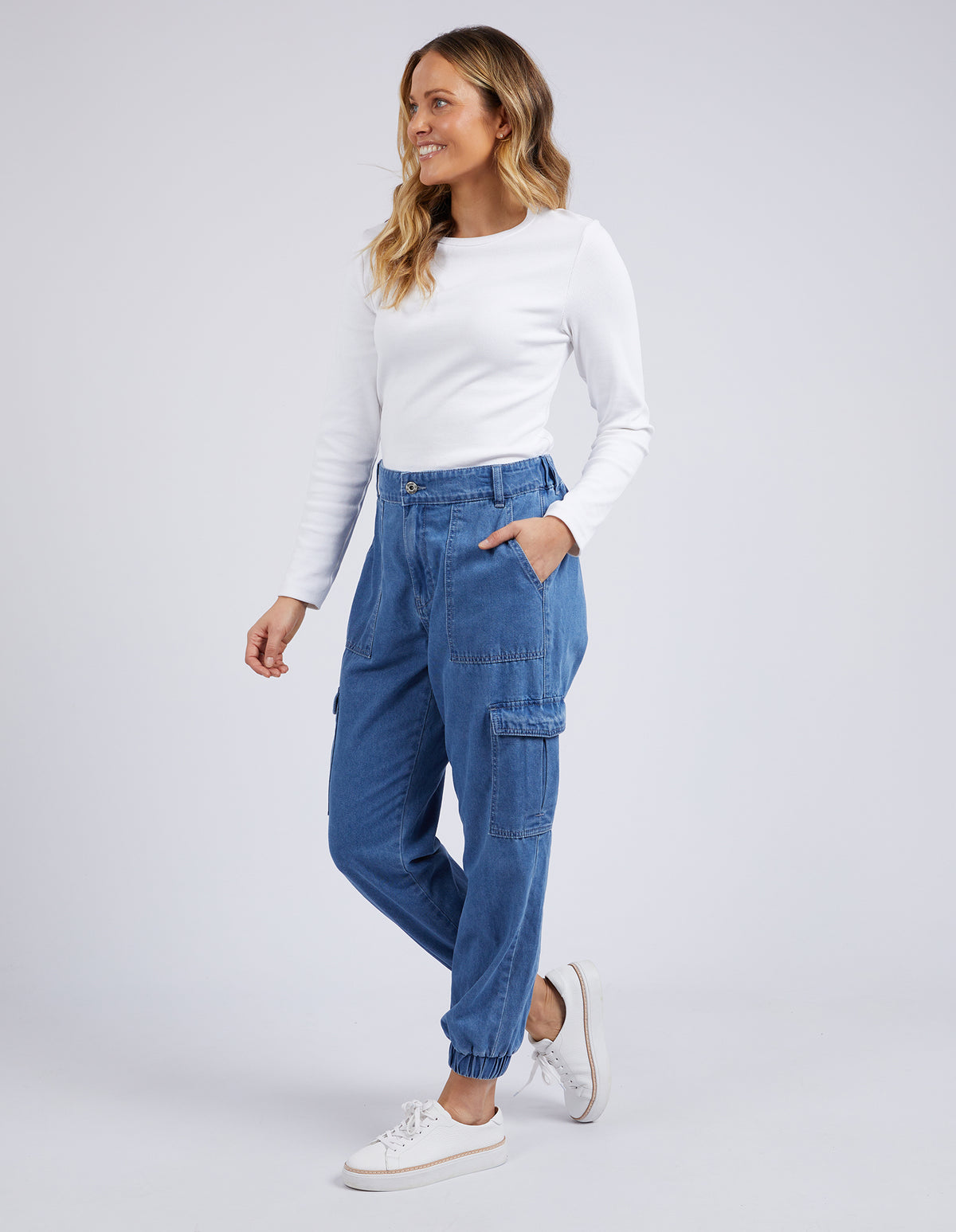 Violet Cargo Denim Pant Washed Blue